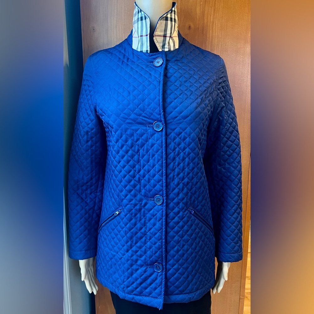BURBERRY Classic Diamondback Quilted Navy Coat Size Small